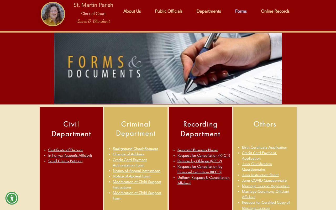 St. Martin Parish Clerk of Court records clerk forms page source