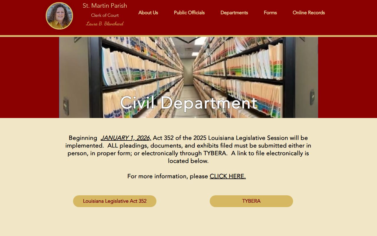 St. Martin Parish court records civil department and e-filing information