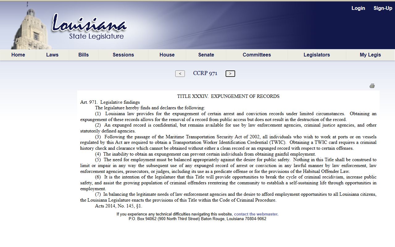 St. Martin Parish court records Louisiana expungement meaning statute source
