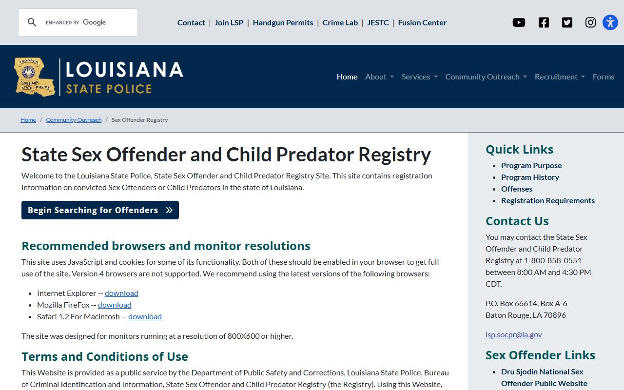 St. Martin Parish criminal court records Louisiana State Police sex offender registry source