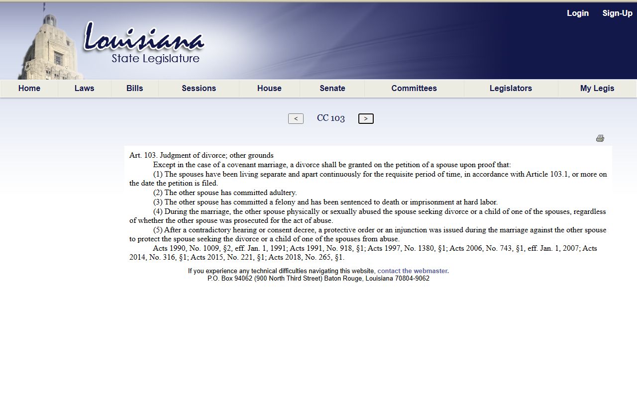 St. Martin Parish divorce records Louisiana divorce grounds statute