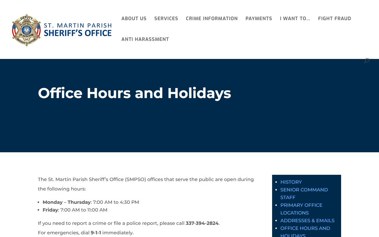 St. Martin Parish inmate records sheriff office hours